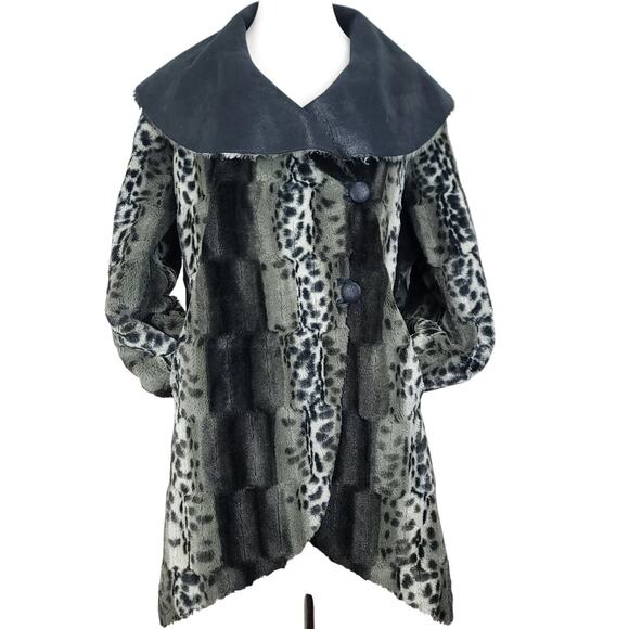 CHI by Falchi Faux Suede Faux Fur Reversible Leopard Print Coat, Size Large - Picture 1 of 16